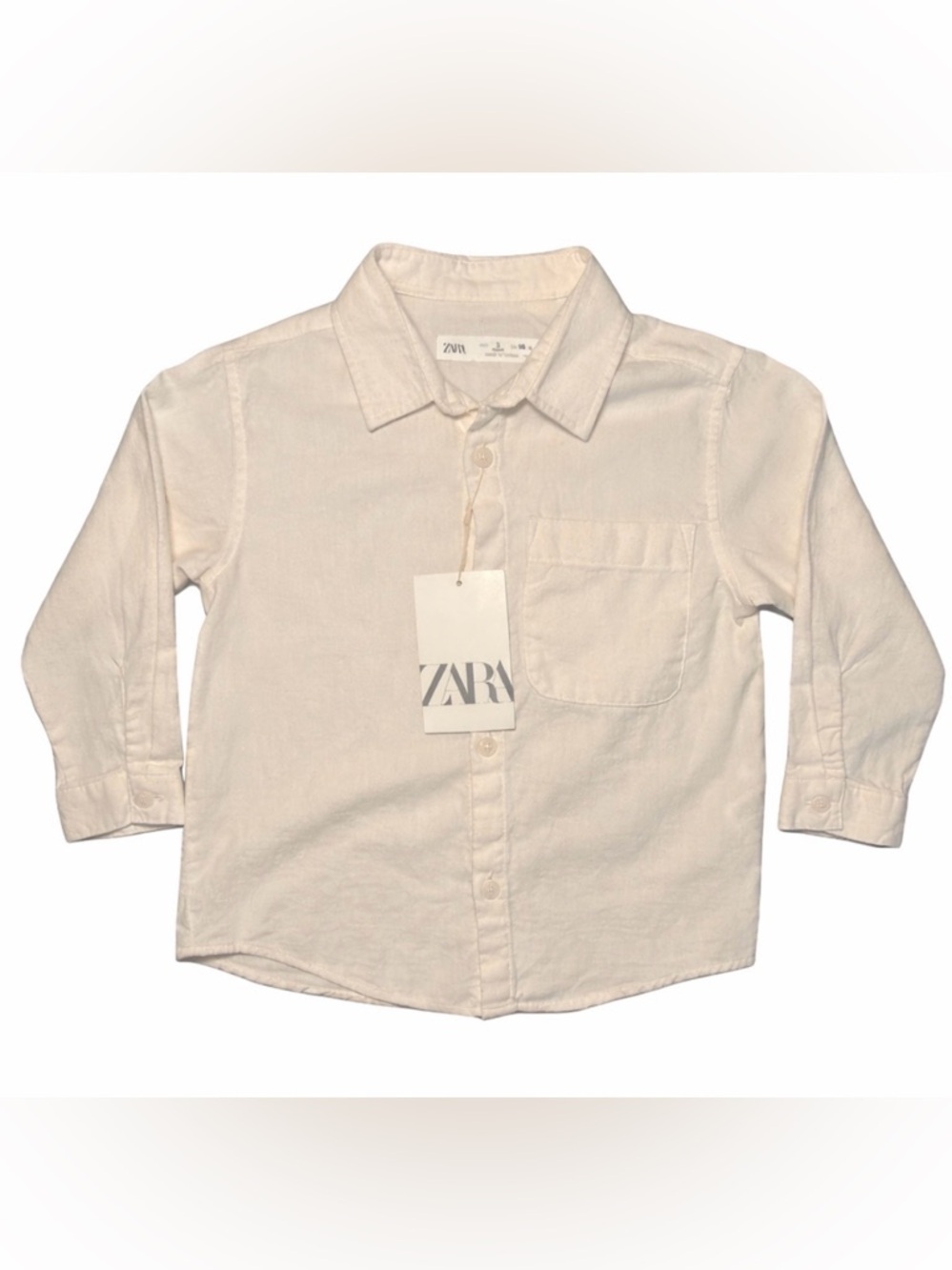 Zara Boys White Button Down Shirt 🤍 Classic Dress Shirt 3T Linen Look - Picture 2 of 6